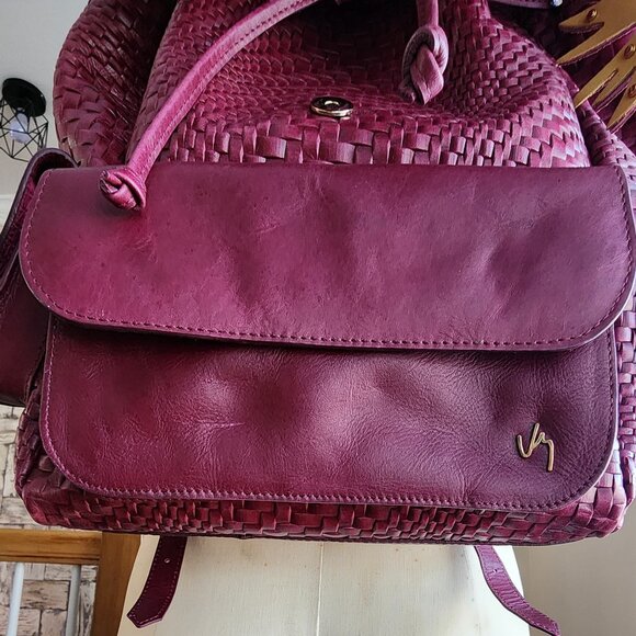 Woven Leather Backpack in Burgundy - Picture 10 of 15